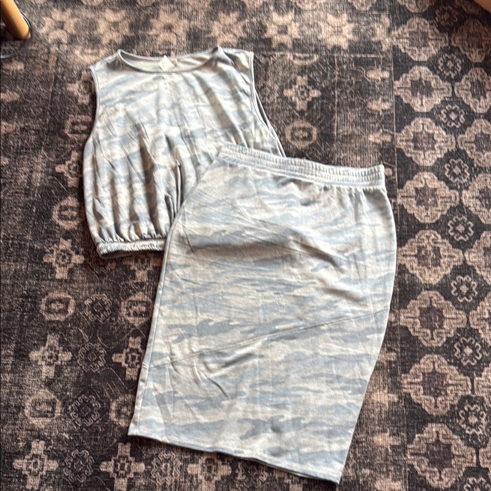 Camo Sleeveless Top and Skirt Set